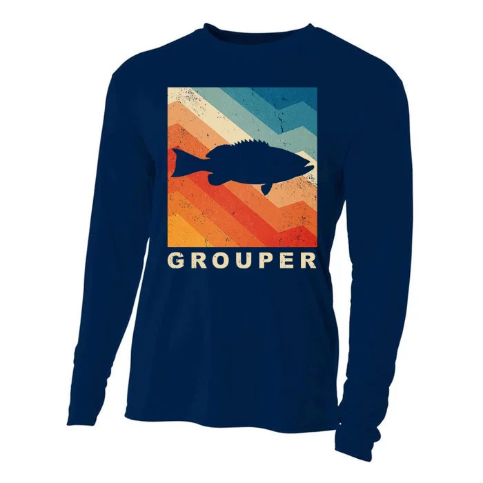 Grouper Fish Vintage Sunset Cooling Performance Long Sleeve Crew