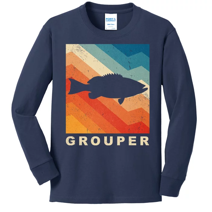 Grouper Fish Vintage Sunset Kids Long Sleeve Shirt