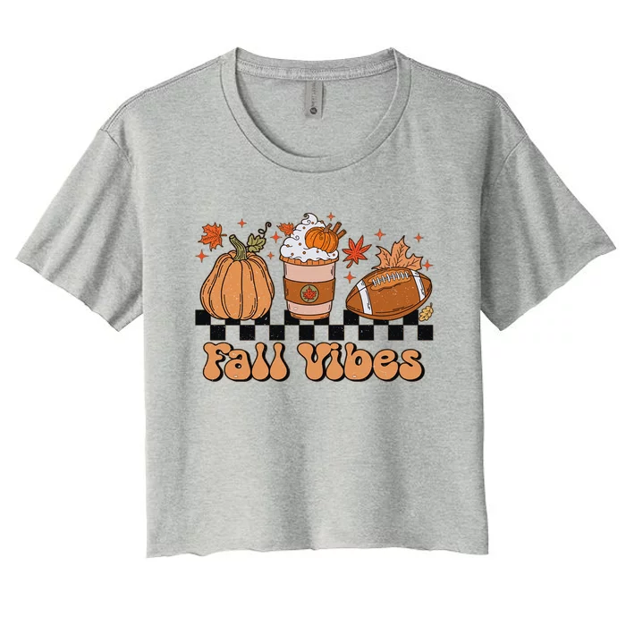 Groovy Fall Vibes Face Retro Thankful Vibes Autumn Gift Women's Crop Top Tee