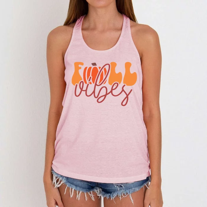 Groovy Fall Vibes Pumpkin Thankful Vibes Thanksgiving Gift Women's Knotted Racerback Tank