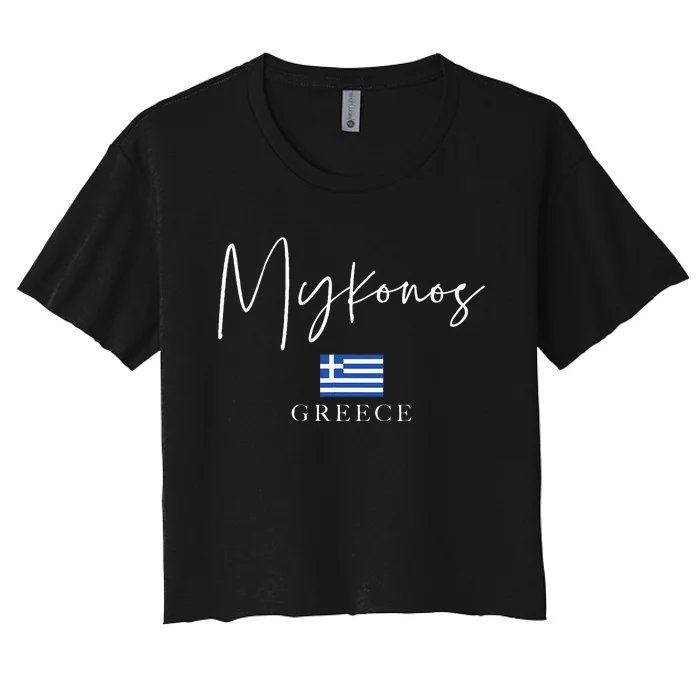 Greece Flag Vacation Island Mykonos Women's Crop Top Tee