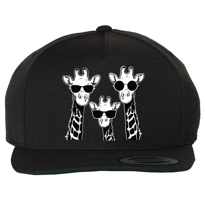 Giraffes Family With Sunglasses Giraffe Wool Snapback Cap