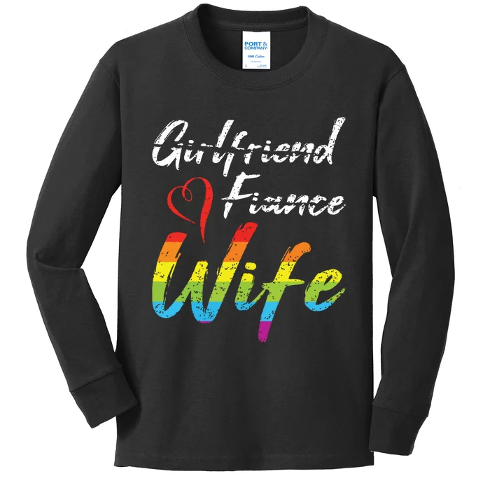 Girlfriend Fiance Wife Wedding Anniversary Lgbtq Community Kids Long Sleeve Shirt