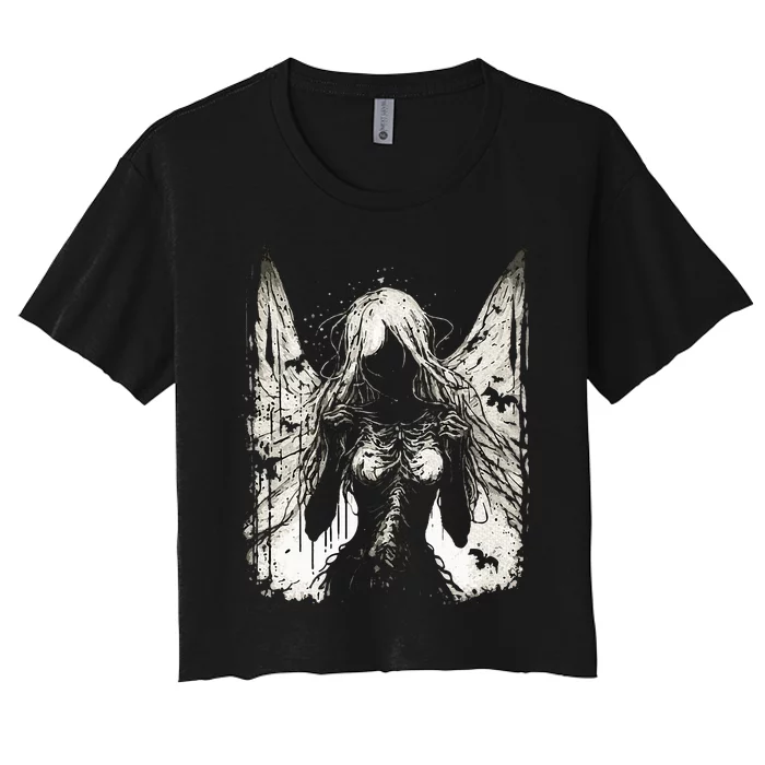 Goth Fairy Witch Fairycore Horror Occult Dark Art Aesthetic Women's Crop Top Tee