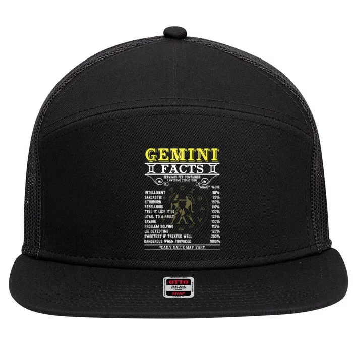 Gemini Facts Zodiac Signs Funny Birthday Gifts Men Women 7 Panel Mesh Trucker Snapback Hat