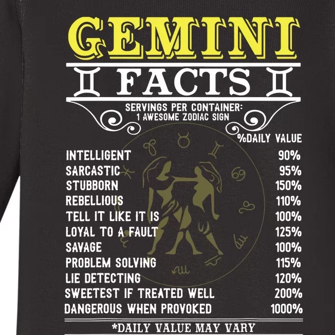 Gemini Facts Zodiac Signs Funny Birthday Gifts Men Women Baby Long Sleeve Bodysuit