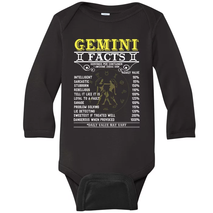 Gemini Facts Zodiac Signs Funny Birthday Gifts Men Women Baby Long Sleeve Bodysuit