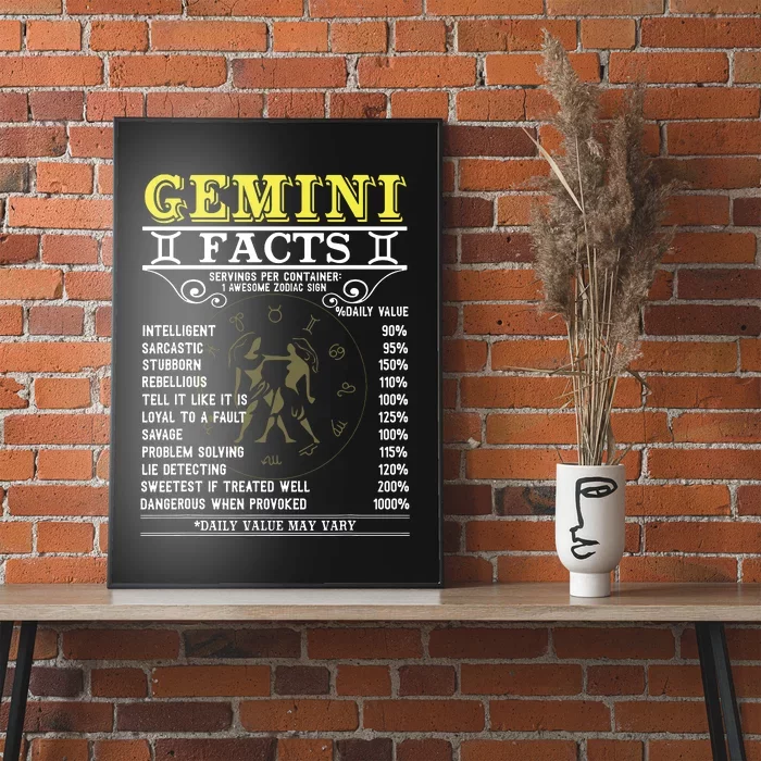 Gemini Facts Zodiac Signs Funny Birthday Gifts Men Women Poster