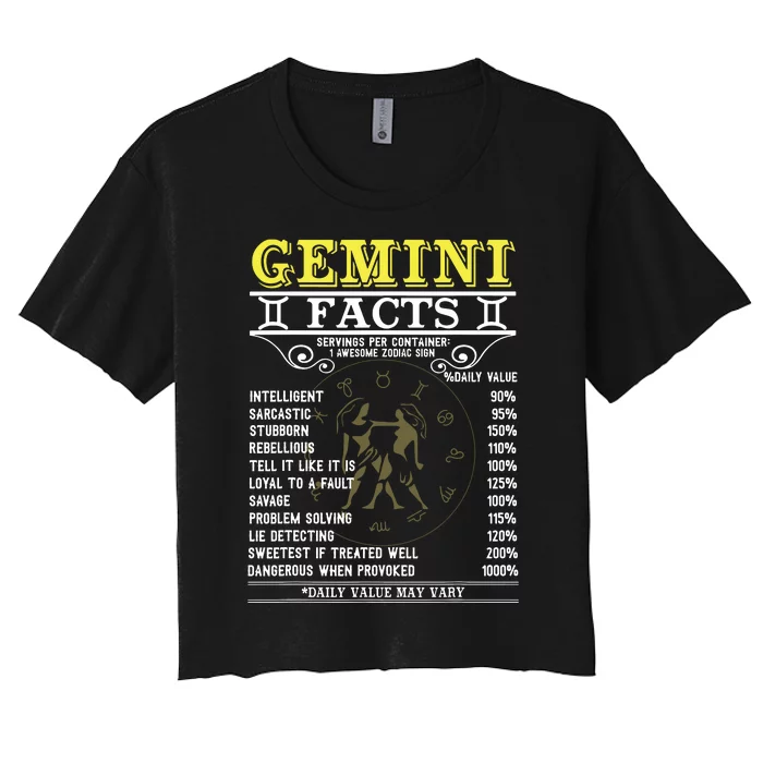 Gemini Facts Zodiac Signs Funny Birthday Gifts Men Women Women's Crop Top Tee