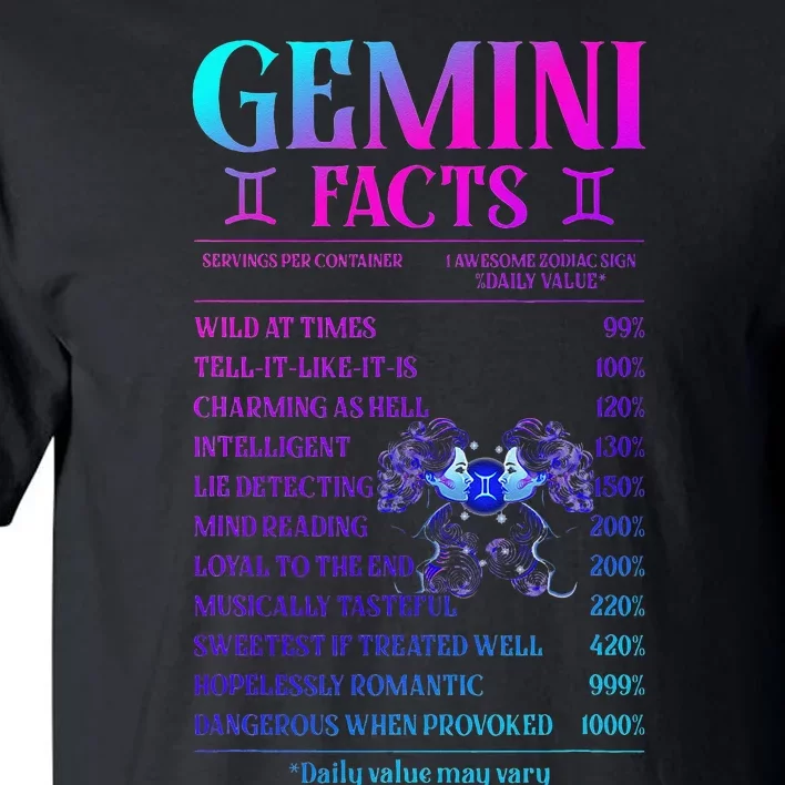 Gemini Facts Zodiac June Birthday Gift Tall T-Shirt