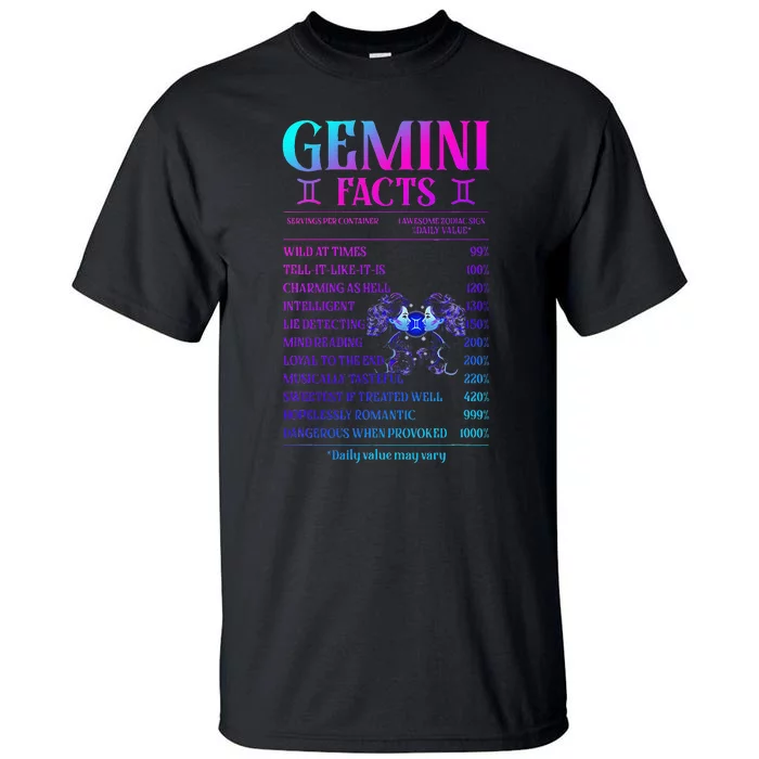 Gemini Facts Zodiac June Birthday Gift Tall T-Shirt