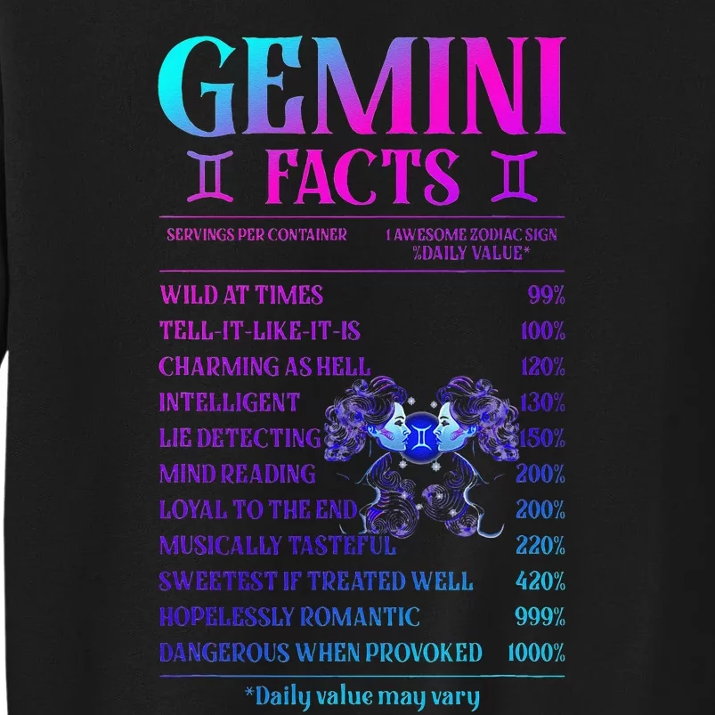 Gemini Facts Zodiac June Birthday Gift Tall Sweatshirt