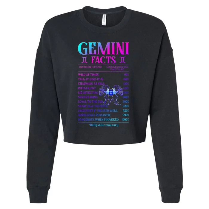 Gemini Facts Zodiac June Birthday Gift Cropped Pullover Crew