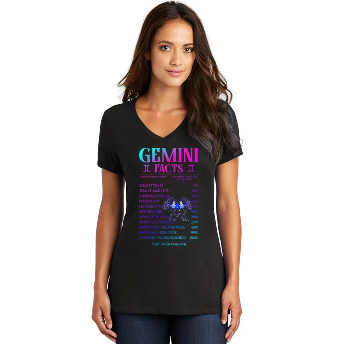 Gemini Facts Zodiac June Birthday Gift Women's V-Neck T-Shirt