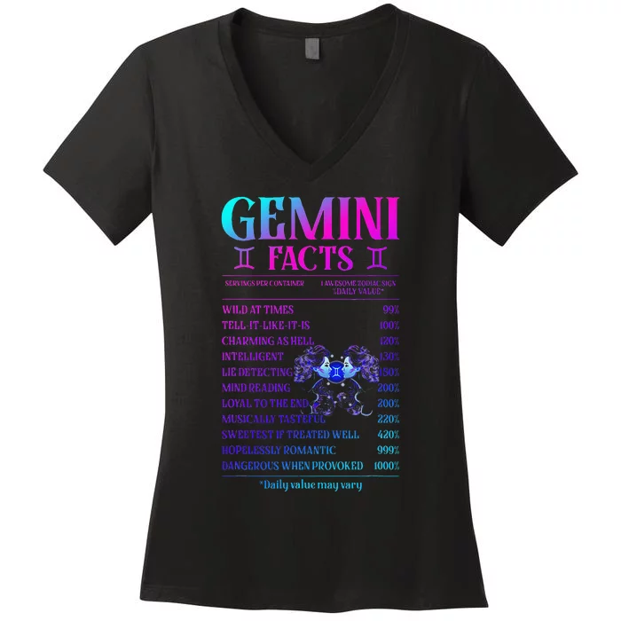 Gemini Facts Zodiac June Birthday Gift Women's V-Neck T-Shirt