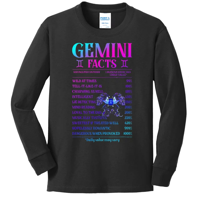 Gemini Facts Zodiac June Birthday Gift Kids Long Sleeve Shirt