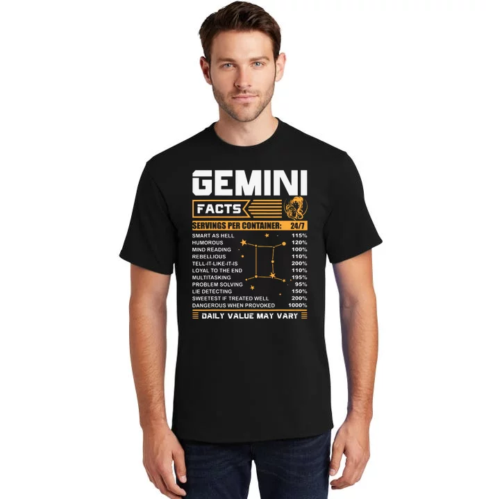 Gemini Facts Zodiac Funny Gemini Birthday Gifts Tall T-Shirt