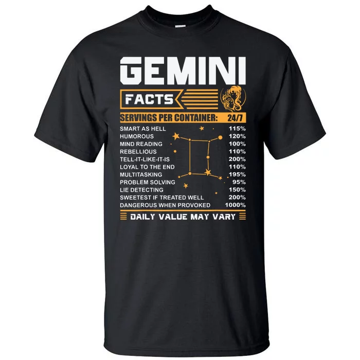 Gemini Facts Zodiac Funny Gemini Birthday Gifts Tall T-Shirt