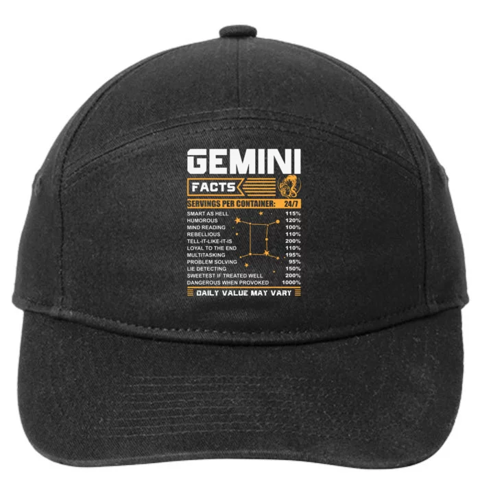 Gemini Facts Zodiac Funny Gemini Birthday Gifts 7-Panel Snapback Hat