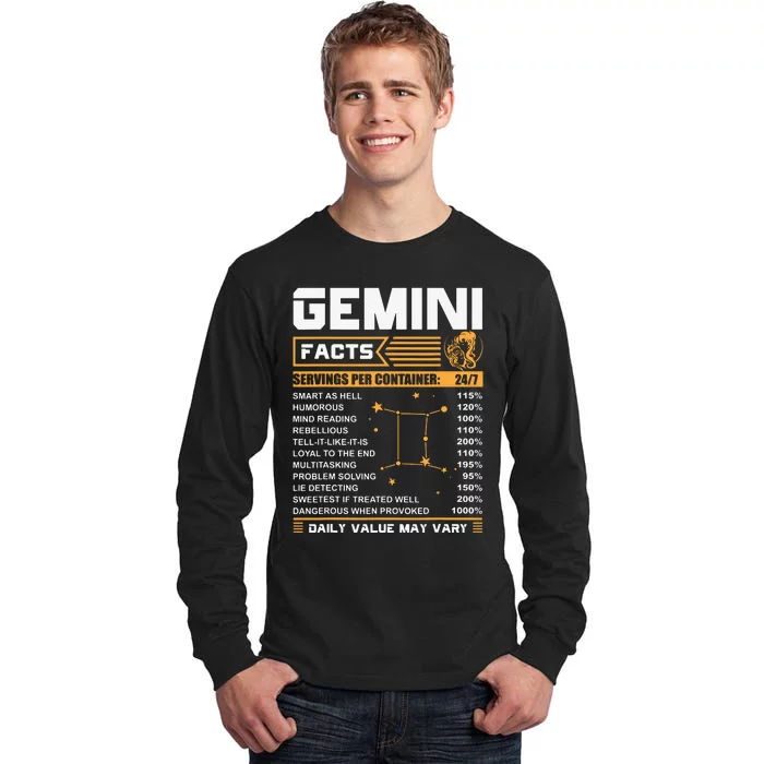 Gemini Facts Zodiac Funny Gemini Birthday Gifts Tall Long Sleeve T-Shirt