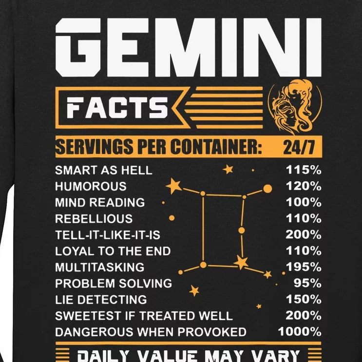 Gemini Facts Zodiac Funny Gemini Birthday Gifts Tall Long Sleeve T-Shirt