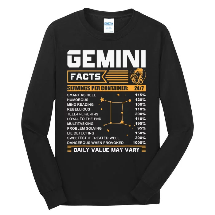 Gemini Facts Zodiac Funny Gemini Birthday Gifts Tall Long Sleeve T-Shirt