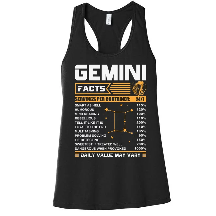 Gemini Facts Zodiac Funny Gemini Birthday Gifts Women's Racerback Tank