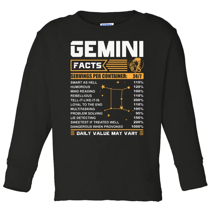 Gemini Facts Zodiac Funny Gemini Birthday Gifts Toddler Long Sleeve Shirt