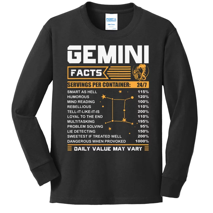 Gemini Facts Zodiac Funny Gemini Birthday Gifts Kids Long Sleeve Shirt