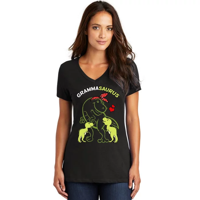 Grammasaurus Gramma 2 Dinosaur Mother's Day Women's V-Neck T-Shirt