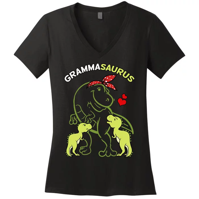 Grammasaurus Gramma 2 Dinosaur Mother's Day Women's V-Neck T-Shirt