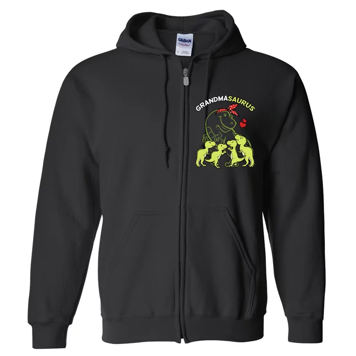 Grandmasaurus Grandma 4 Dinosaur Mother's Day Full Zip Hoodie