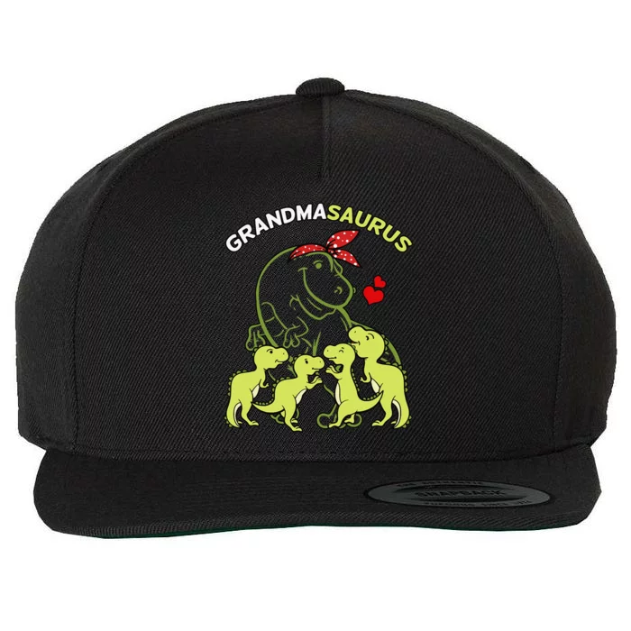 Grandmasaurus Grandma 4 Dinosaur Mother's Day Wool Snapback Cap