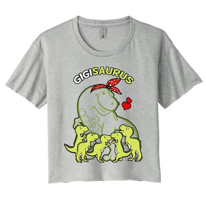 Gigisaurus Gigi 5 Dinosaur Mother's Day Women's Crop Top Tee