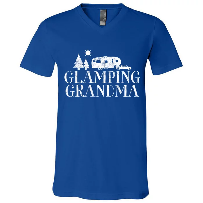 Glamping Grandma 5Th Wheel Camper Rv Camping Vacation Gift Meaningful Gift V-Neck T-Shirt