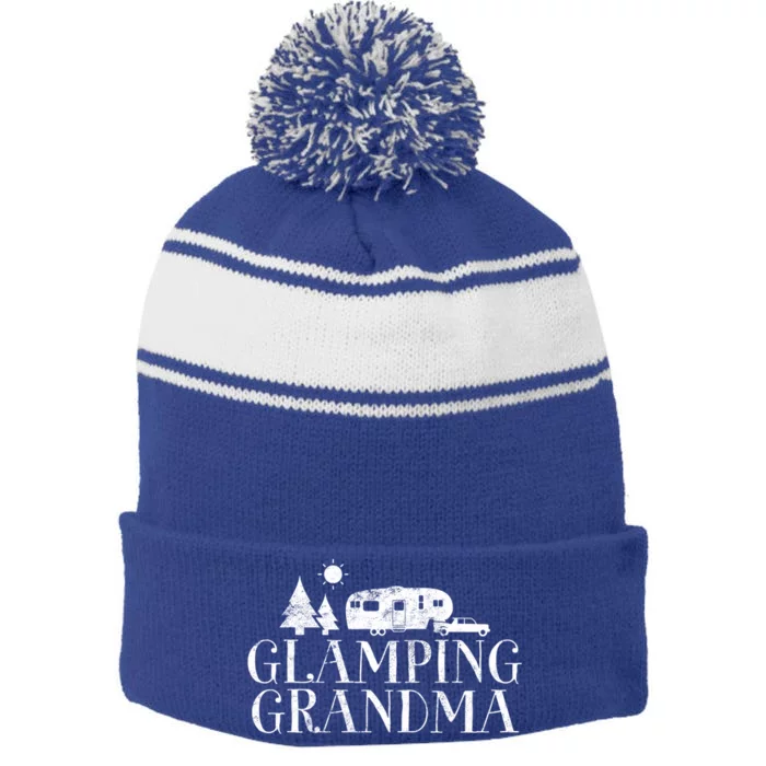 Glamping Grandma 5Th Wheel Camper Rv Camping Vacation Gift Meaningful Gift Stripe Pom Pom Beanie