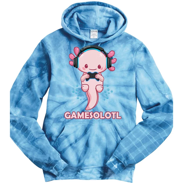 Gamesolotl Gaming Axolotl Playing Video Games Funny Tie Dye Hoodie