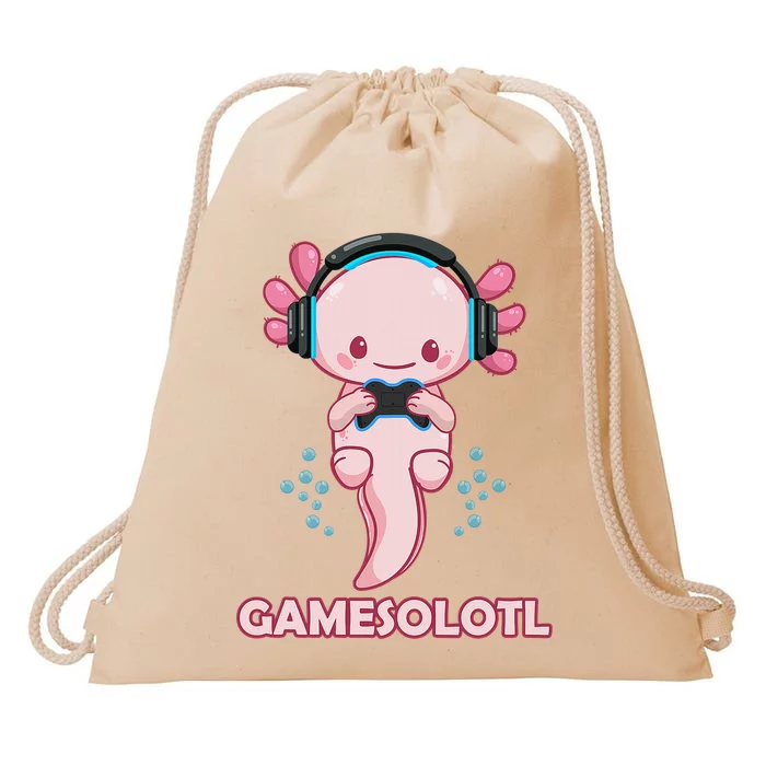 Gamesolotl Gaming Axolotl Playing Video Games Funny Drawstring Bag