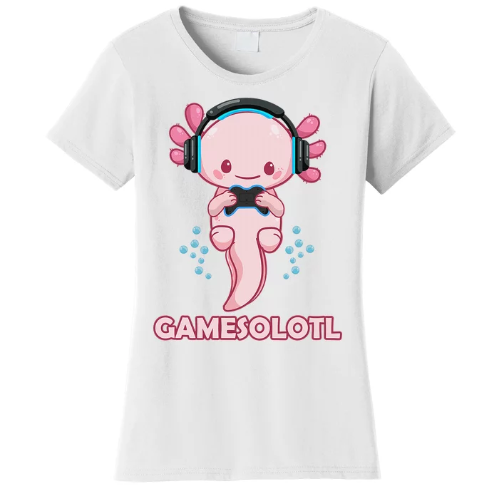 Gamesolotl Gaming Axolotl Playing Video Games Funny Women's T-Shirt