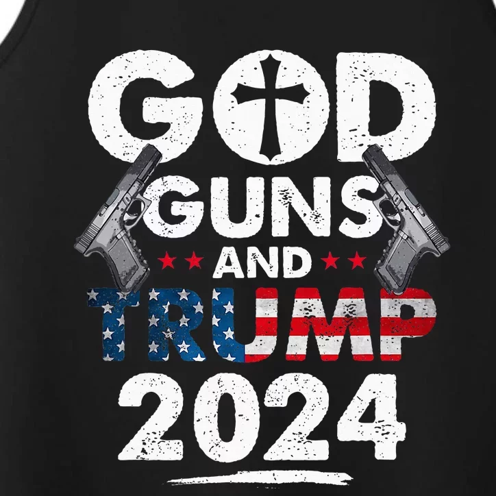 God Guns And Trump 2024 Usa American Flag Performance Tank