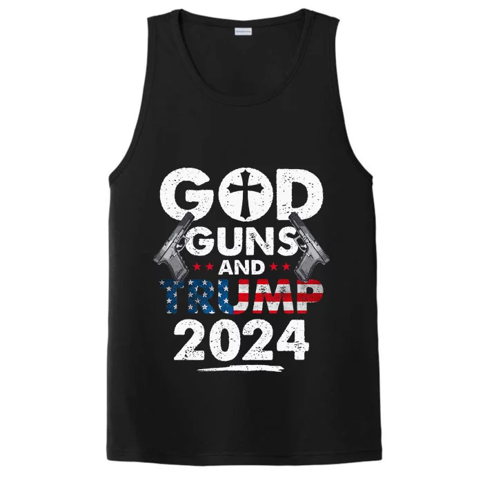 God Guns And Trump 2024 Usa American Flag Performance Tank