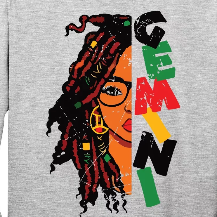 Gemini Girl Afro Locs Girl Zodiac Signs Birthday Girl Tall Long Sleeve T-Shirt