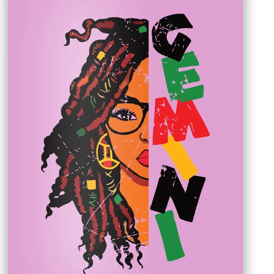 Gemini Girl Afro Locs Girl Zodiac Signs Birthday Girl Poster