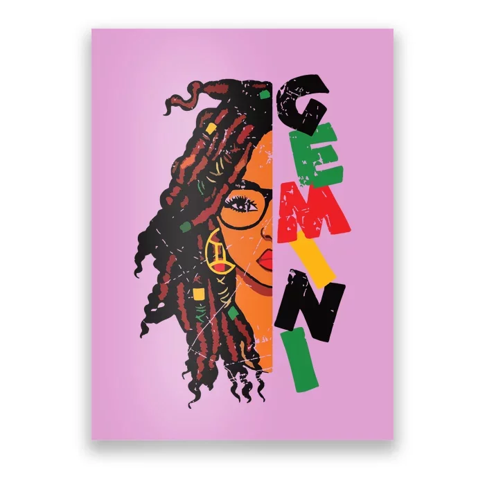 Gemini Girl Afro Locs Girl Zodiac Signs Birthday Girl Poster