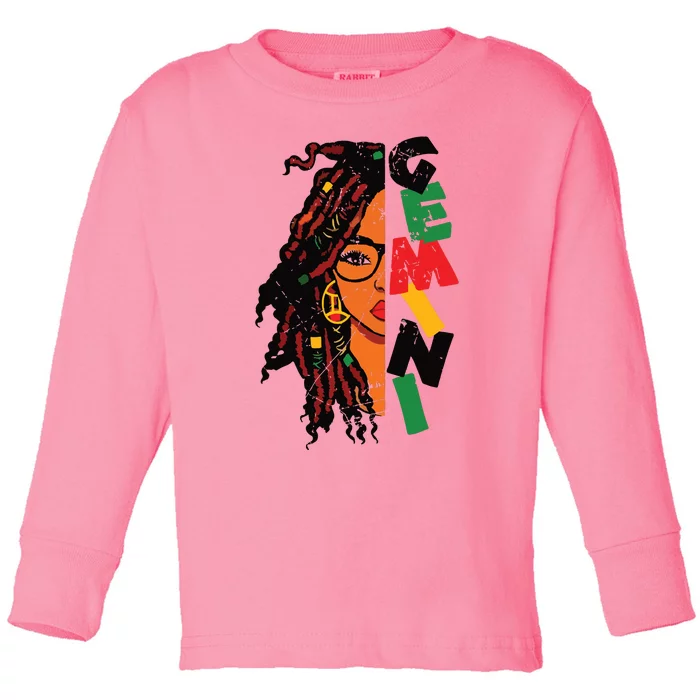 Gemini Girl Afro Locs Girl Zodiac Signs Birthday Girl Toddler Long Sleeve Shirt