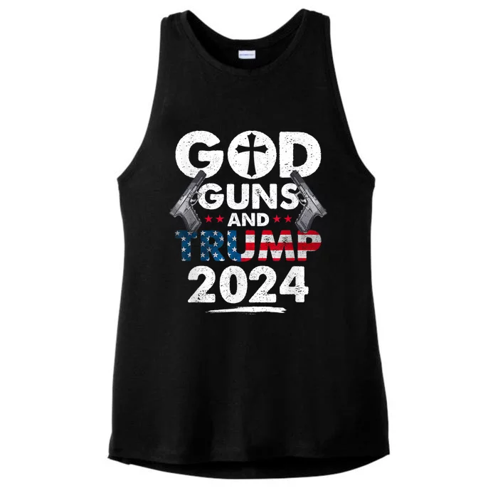 God Guns And Trump 2024 Usa American Flag Ladies Tri-Blend Wicking Tank