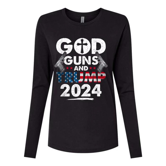 God Guns And Trump 2024 Usa American Flag Womens Cotton Relaxed Long Sleeve T-Shirt