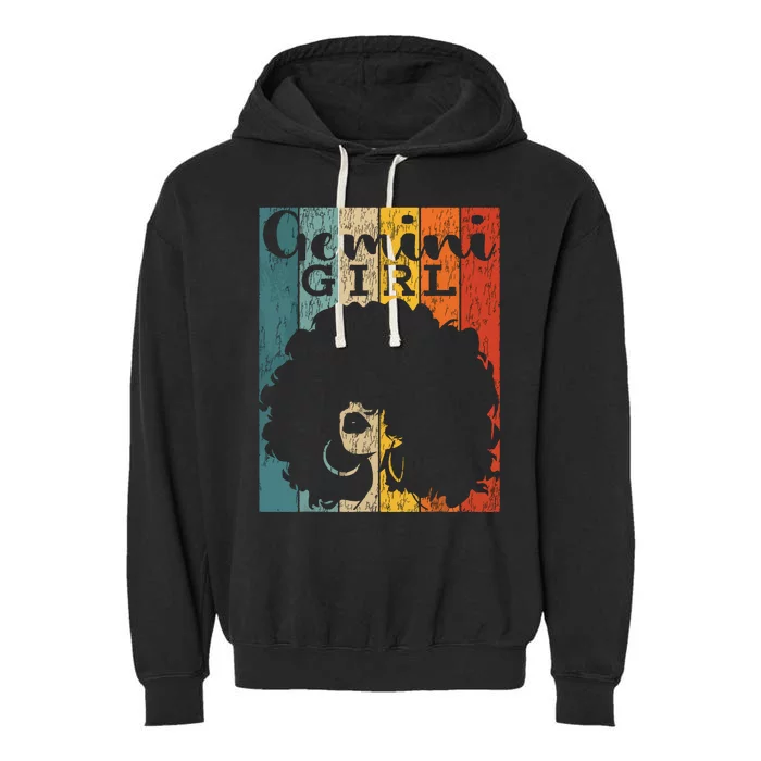 Gemini Girl Afro Natural Hair Diva Black Woman Zodiac Garment-Dyed Fleece Hoodie