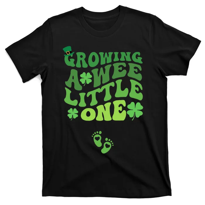 Groovy Growing A Wee Little One Pregnancy St Patricks Day T-Shirt