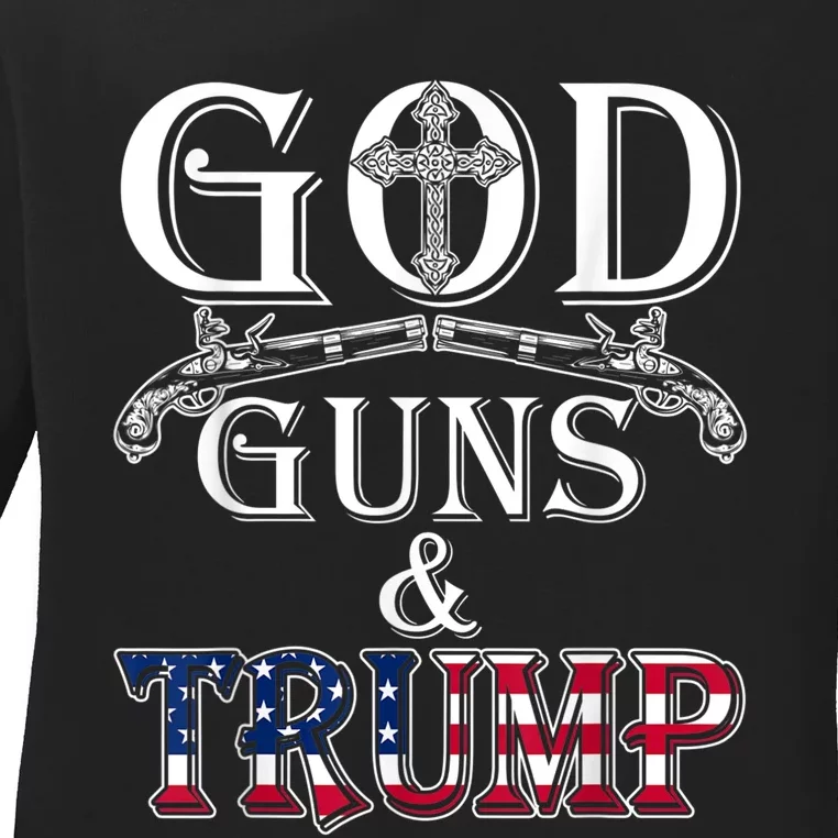 God Guns And Trump 2nd Trump 45 Ladies Long Sleeve Shirt